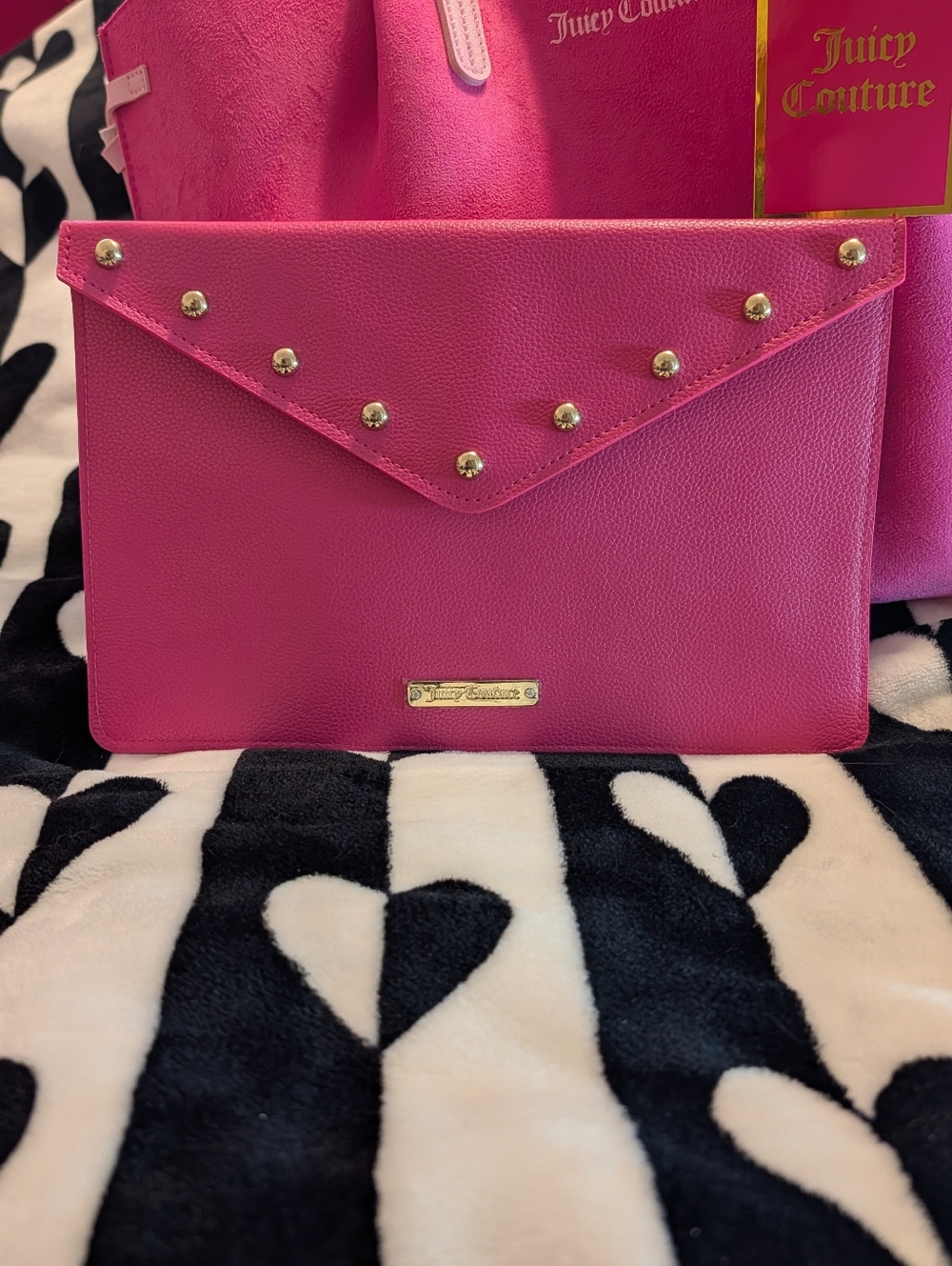 🆕 Juicy Couture Pink Tote with Pink Studded Clutch - Picture 2 of 16
